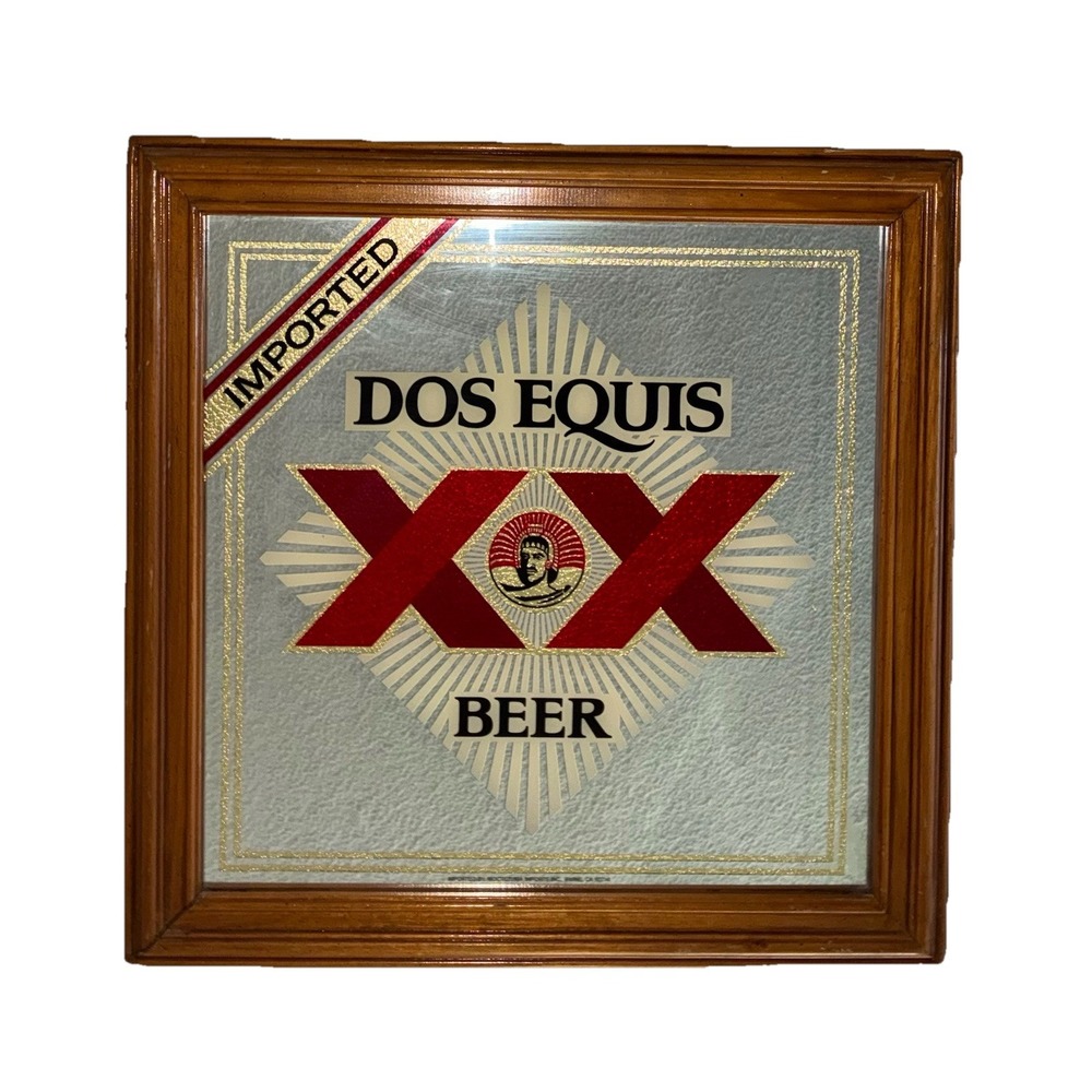 DOS EQUIS‎ Mexican Beer Advertising Mirror 16.5x16.5" MANCAVE BAR VINTAGE